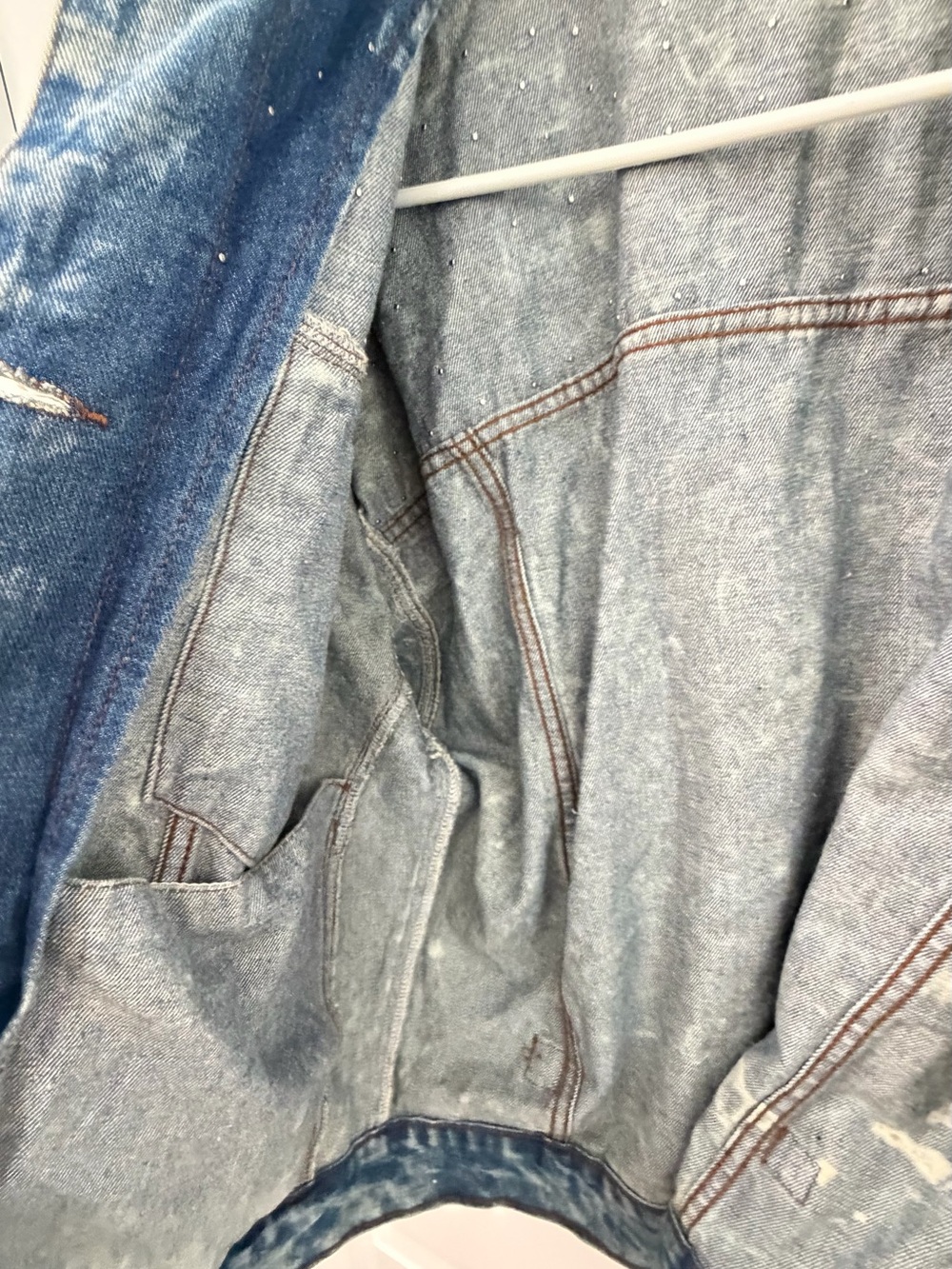 Veveret Pearl Rhinestone Embellished Acid Wash Denim Jacket Small Oversized Glam - Picture 7 of 11